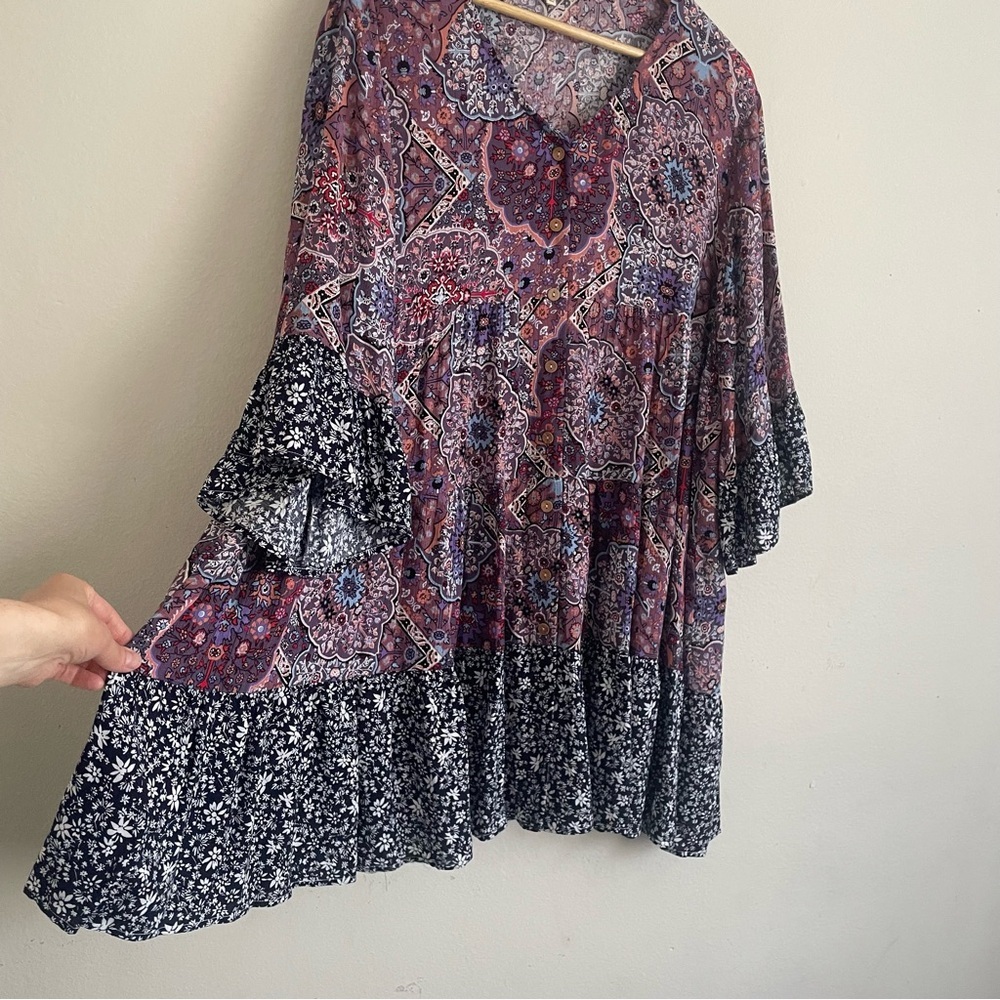 Easel Boho Patchwork Oversized Button Down Tunic … - image 7